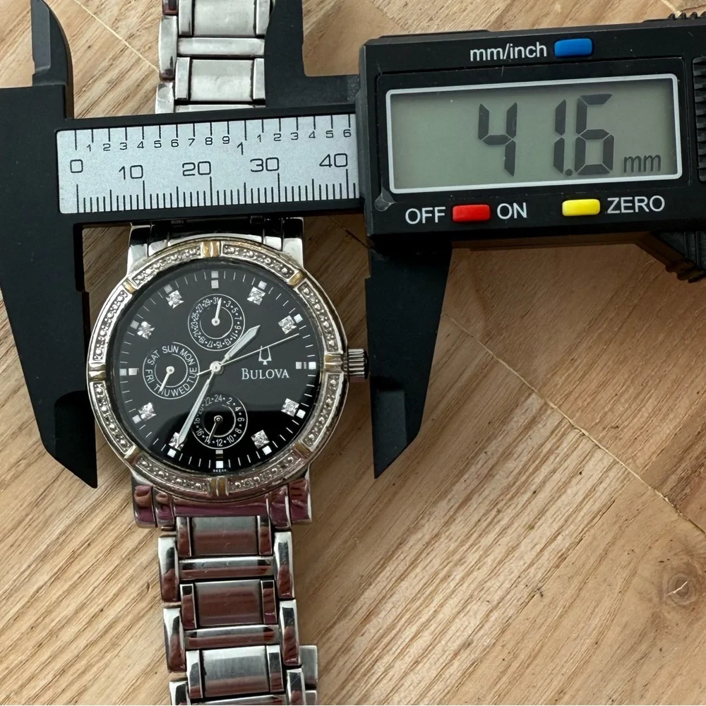 Bulova Diamond Luxury Watch Black Dial Stainless Bracelet Case Diamond Bezel